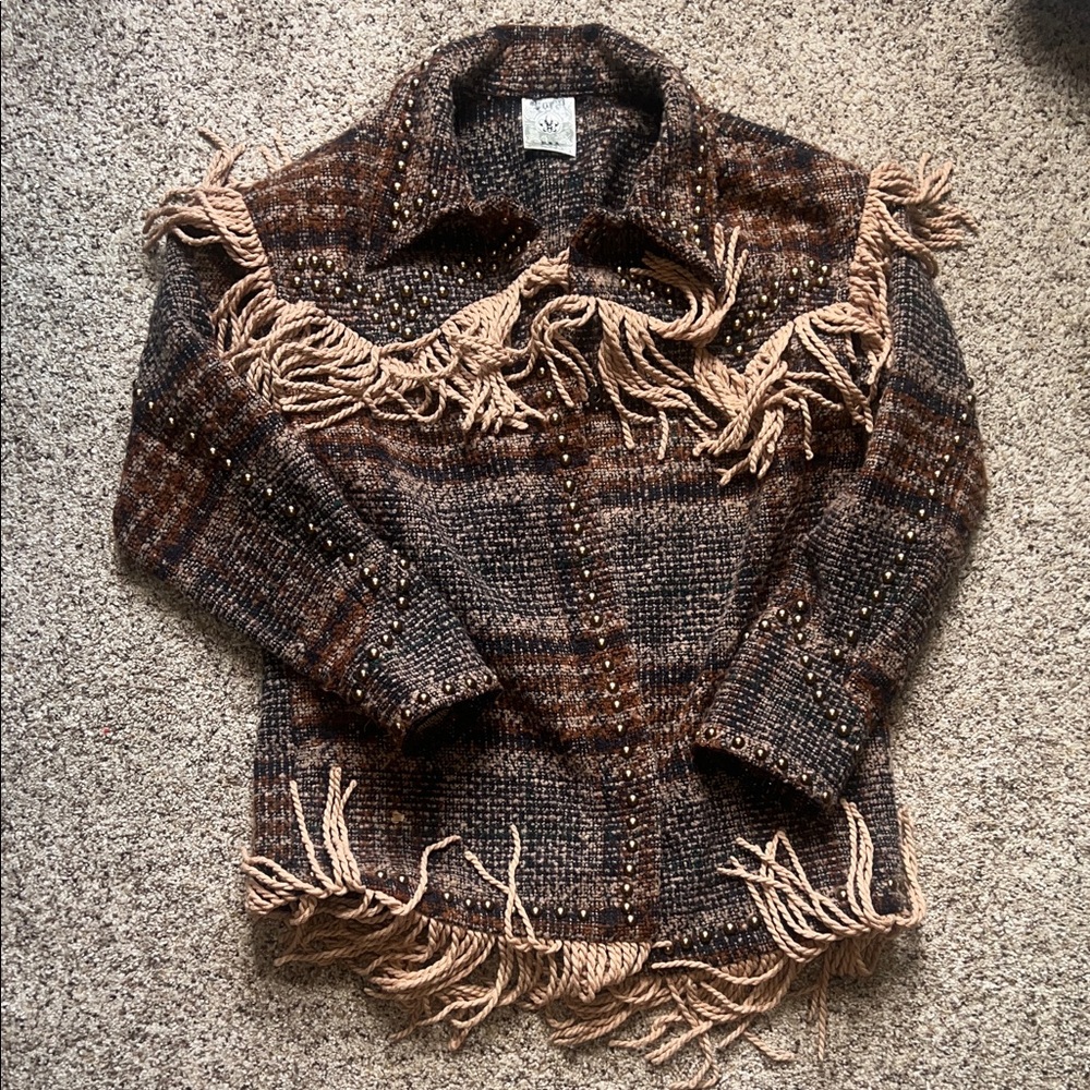 Vocal Women's Tweed Plaid Print Fringe Jacket